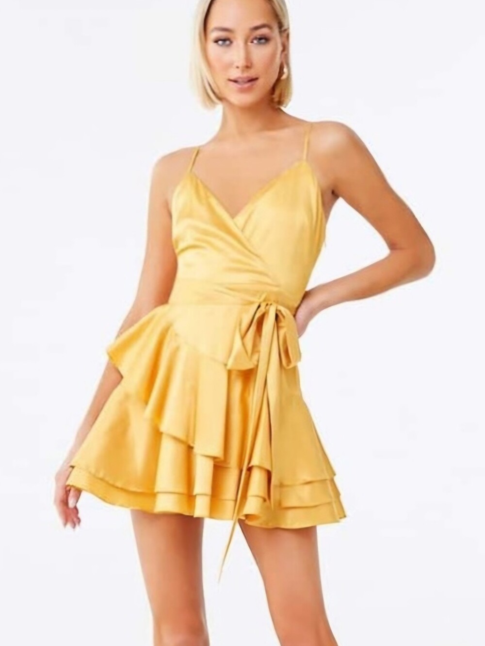 Forever 21 Gold Belted Tiered V Neck Mini Dress (size S)